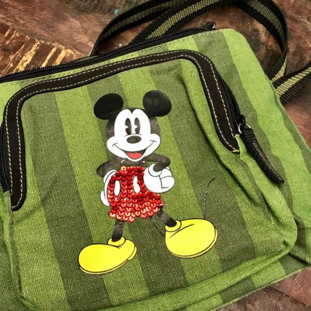 Kids Green Canvas Mickey Mouse Sequined Tote Bag
